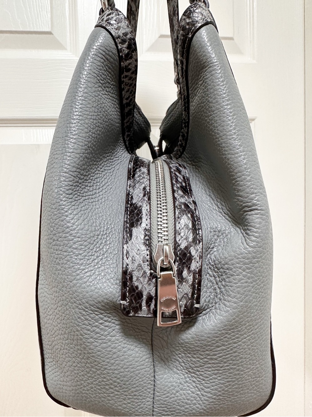 Coach Kristy Granite Grey Pebbled Leather Python Embossed Shoulder Bag - Picture 10 of 13